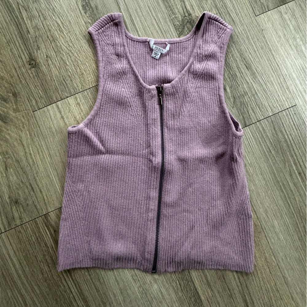 Guess Sweater Knit Cropped Zip-up Tank